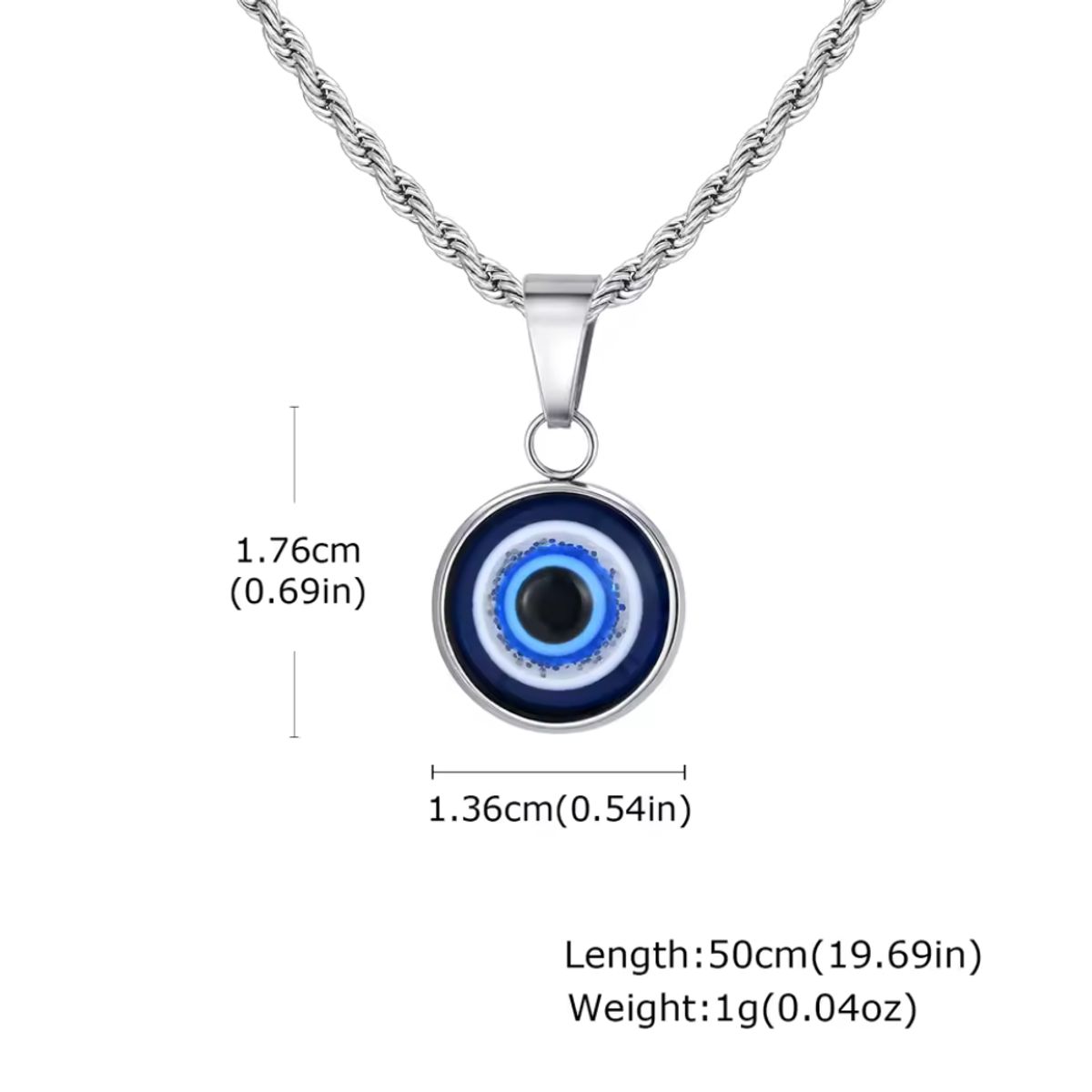 GENERICO - Collar Acero Tourbillon Con Amuleto Ojo Turco 50 cm