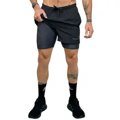 KONKO ACTIVE - Short Deportivo Hombre Con Calza 2 en 1 Negro Perfect Black Bali Konko
