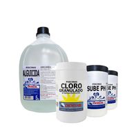Kit Mantenimiento de Piscina Alguicida Cloro Granulado y 2kg Sube pH
