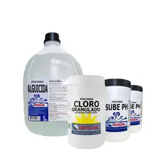 DIDEVAL - Kit Mantenimiento de Piscina Alguicida Cloro Granulado y 2kg Sube pH
