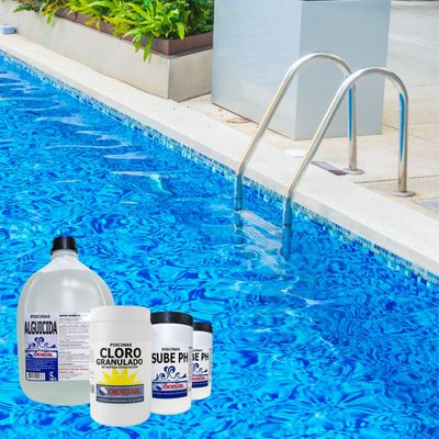 Imagen 2 del producto Kit Mantenimiento de Piscina Alguicida Cloro Granulado y 2kg Sube pH