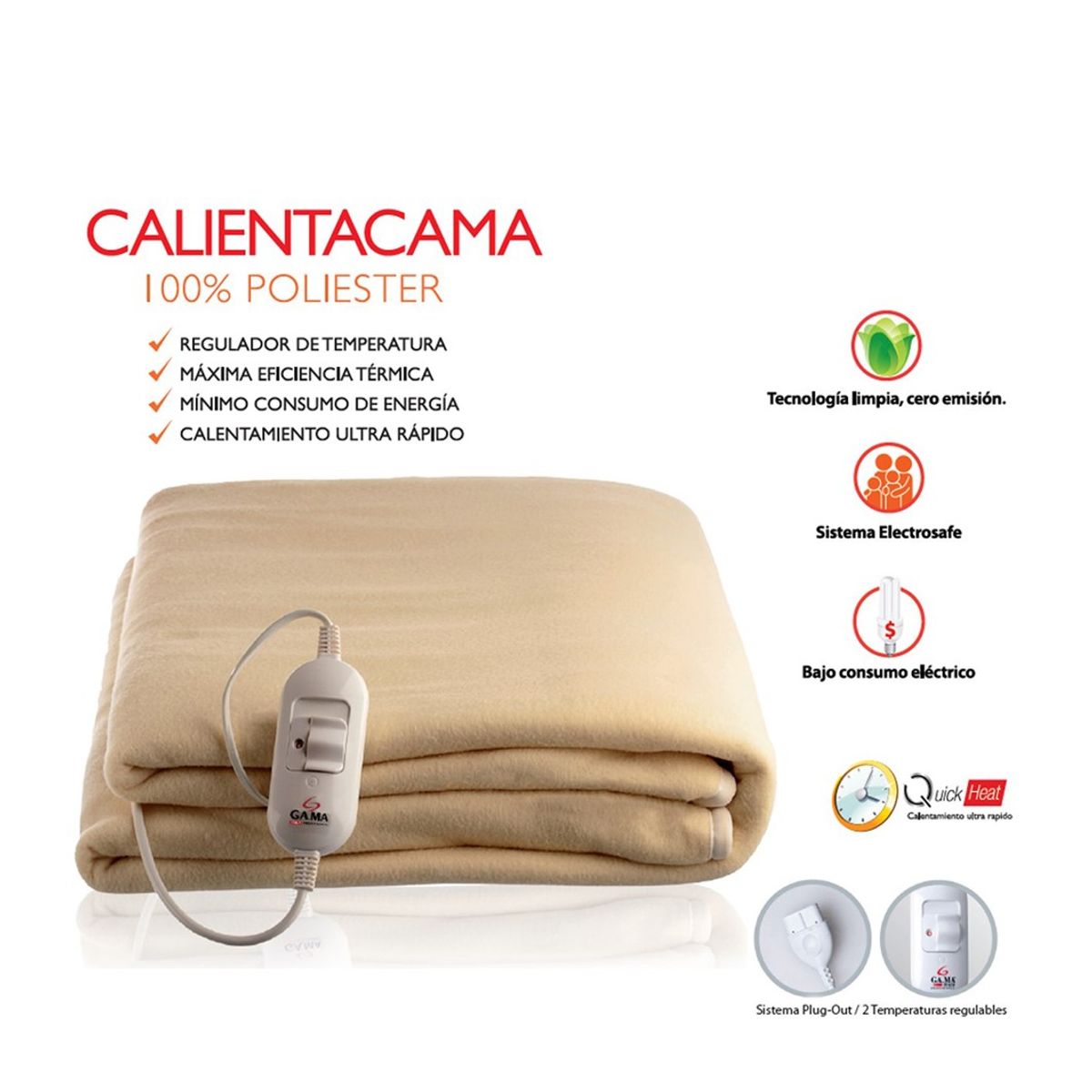 GAMA - Calientacama Individual 1 Plaza 150x80 cm