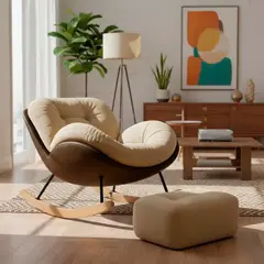 GENERICO - Sillón Mecedor Lounge Franela Suave Con Reposapiés Marrón