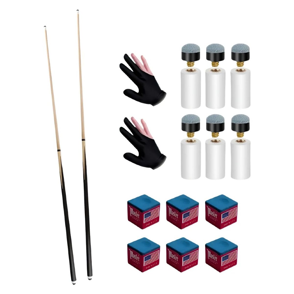 QUICKY - 2 Taco De Pool Palo Maple Billar Madera 145cm + Accesorios