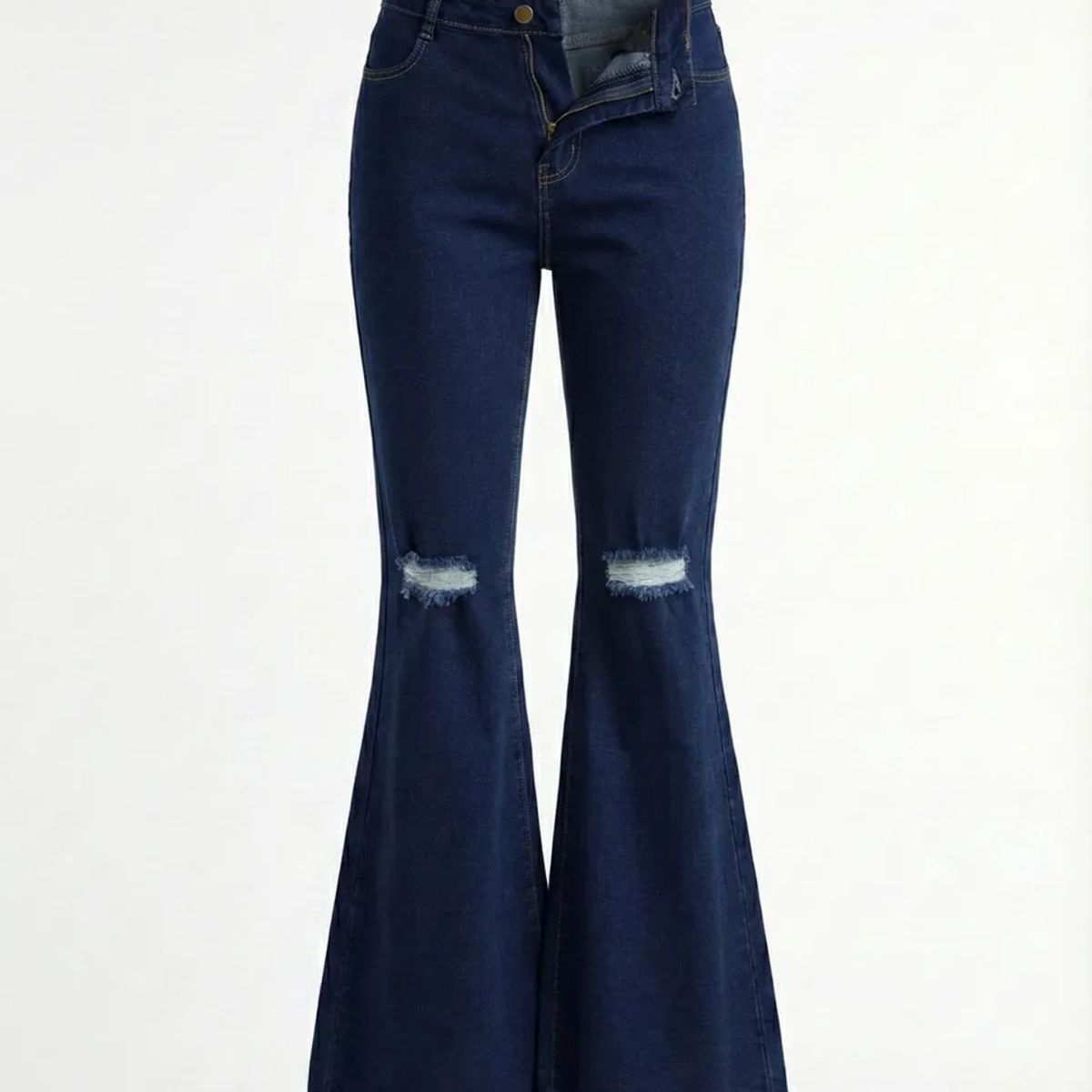 BOVINITA - Jeans Mujer Bota Campana Rotos Tiro Alto Azul oscuro Casual