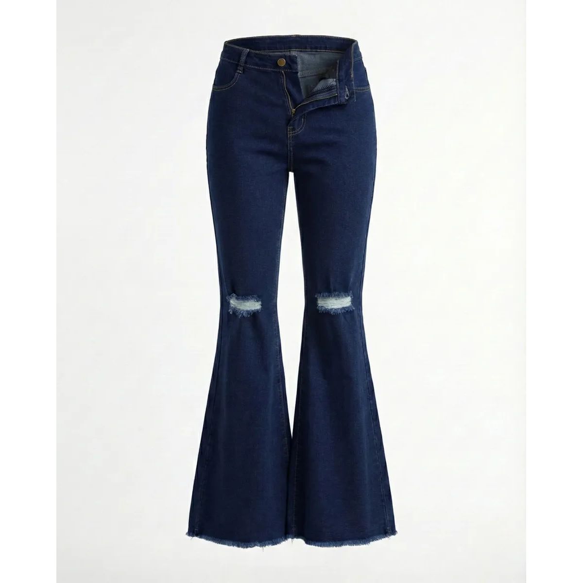 BOVINITA - Jeans Mujer Bota Campana Rotos Tiro Alto Azul oscuro Casual