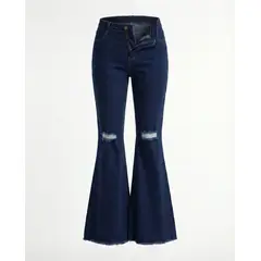 BOVINITA - Jeans Mujer Bota Campana Rotos Tiro Alto Azul oscuro Casual