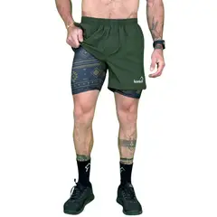 KONKO ACTIVE - Short Deportivo Hombre Con Calza 2 en 1 Hyperflex Nomad Konko