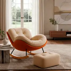 GENERICO - Sillón Mecedor Lounge Franela Suave Con Reposapiés Naranja