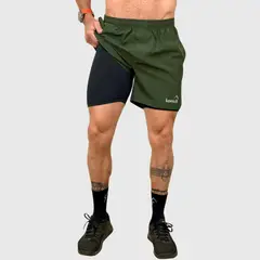 KONKO ACTIVE - Short Deportivo Hombre Con Calza 2 en 1 Hyperflex Hunter Verde Konko