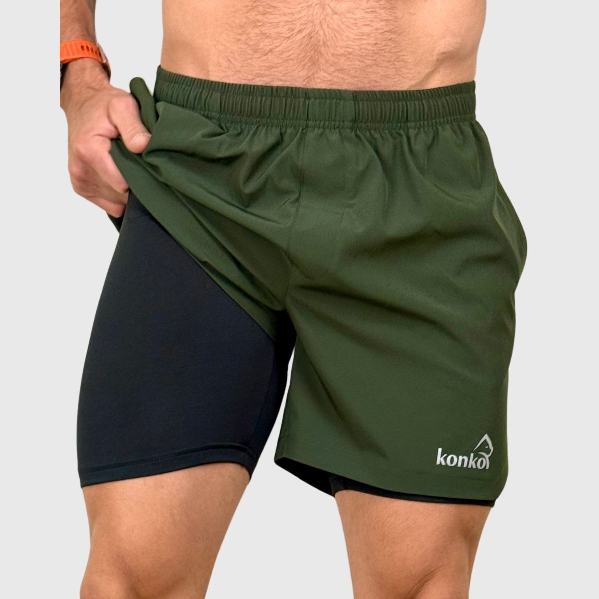 KONKO ACTIVE - Short Deportivo Hombre Con Calza 2 en 1 Hyperflex Hunter Verde Konko