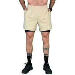 KONKO ACTIVE - Short Deportivo Hombre Con Calza 2 en 1 Hyperflex Clay Konko