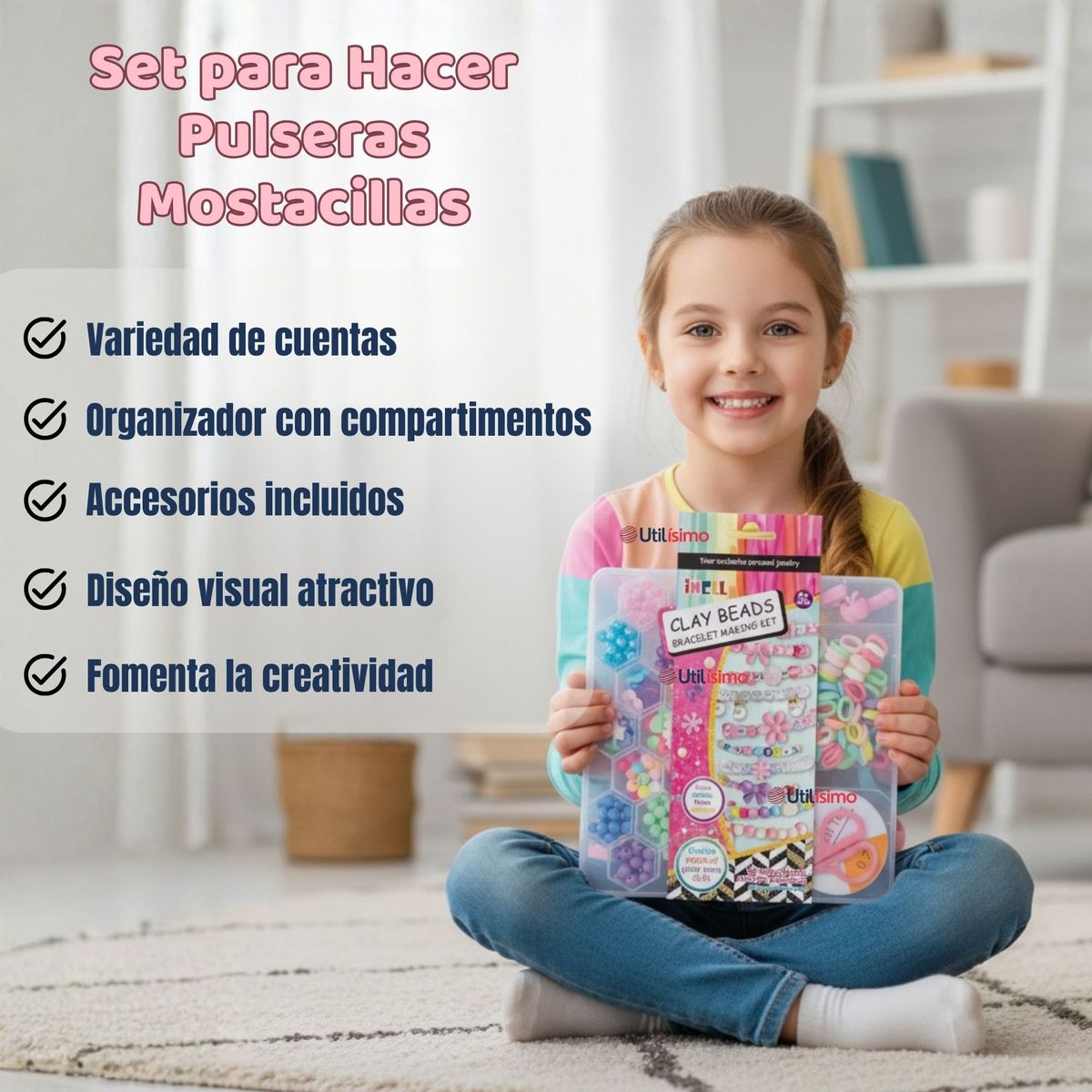 UTILISIMO - Set De Mostacillas Bisuteria Juguete Kit Para Armar Crear Pulseras Y Collares Niña