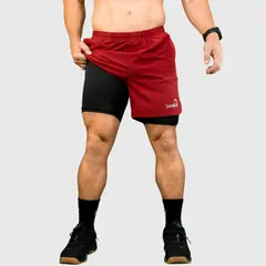 KONKO ACTIVE - Short Deportivo Hombre Con Calza 2 en 1 Hyperflex Brick Konko