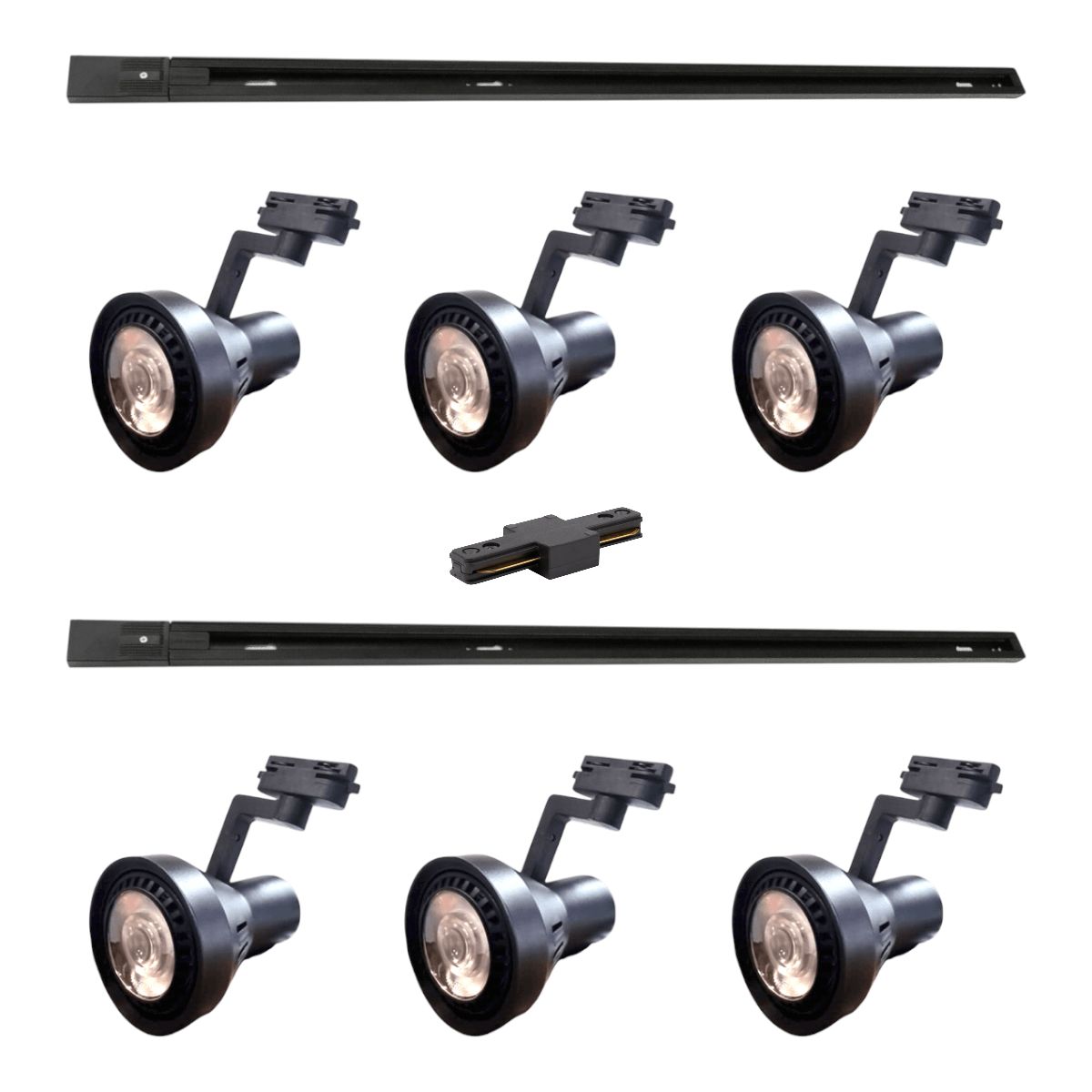 GENERICO - Lámpara 6 Focos Par30 40W Negro Luz Fría con Riel 1mt más Unión