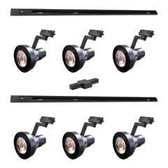 GENERICO - Lámpara 6 Focos Par30 40W Negro Luz Fría con Riel 1mt más Unión