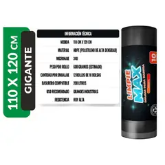 GENERICO - Bolsa de Basura Carga Pesada 110x120 cm 200 Litros 10unidad(es)