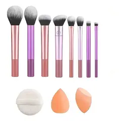 GENERICO - 11pzs Brochas De Maquillaje Base Profesional Kit Con Esponja Rosa