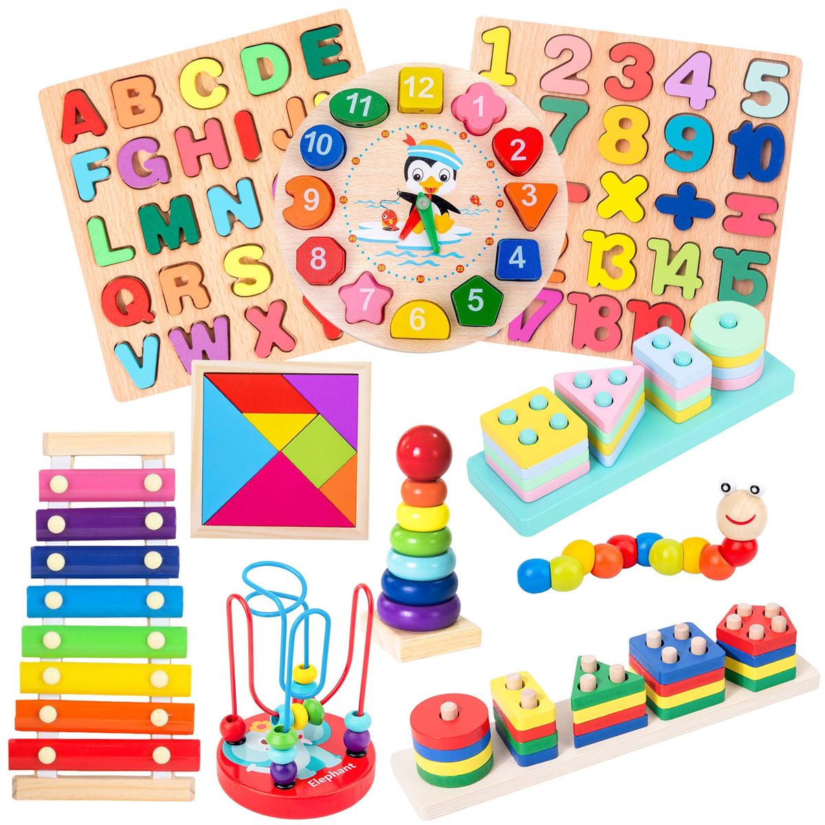 GENERICO - Pack 10 Juguetes Didácticos De Madera Para Niños Montessori