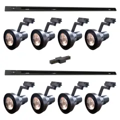 GENERICO - Lámpara 8 Focos Par30 40W Negro Luz Fría con Riel de 1mt más Unión