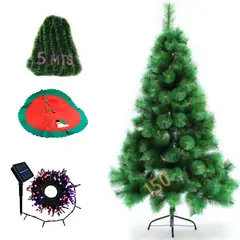 GENERICO - Set Arbol Navidad Pino 150 cm Guirnaldas + Alfombra + Luces Solar