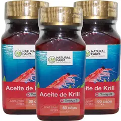 NATURAL FARM - 3 Aceite De Krill 250mg + Omega 3 60 Caps c/u Blandas Liquido