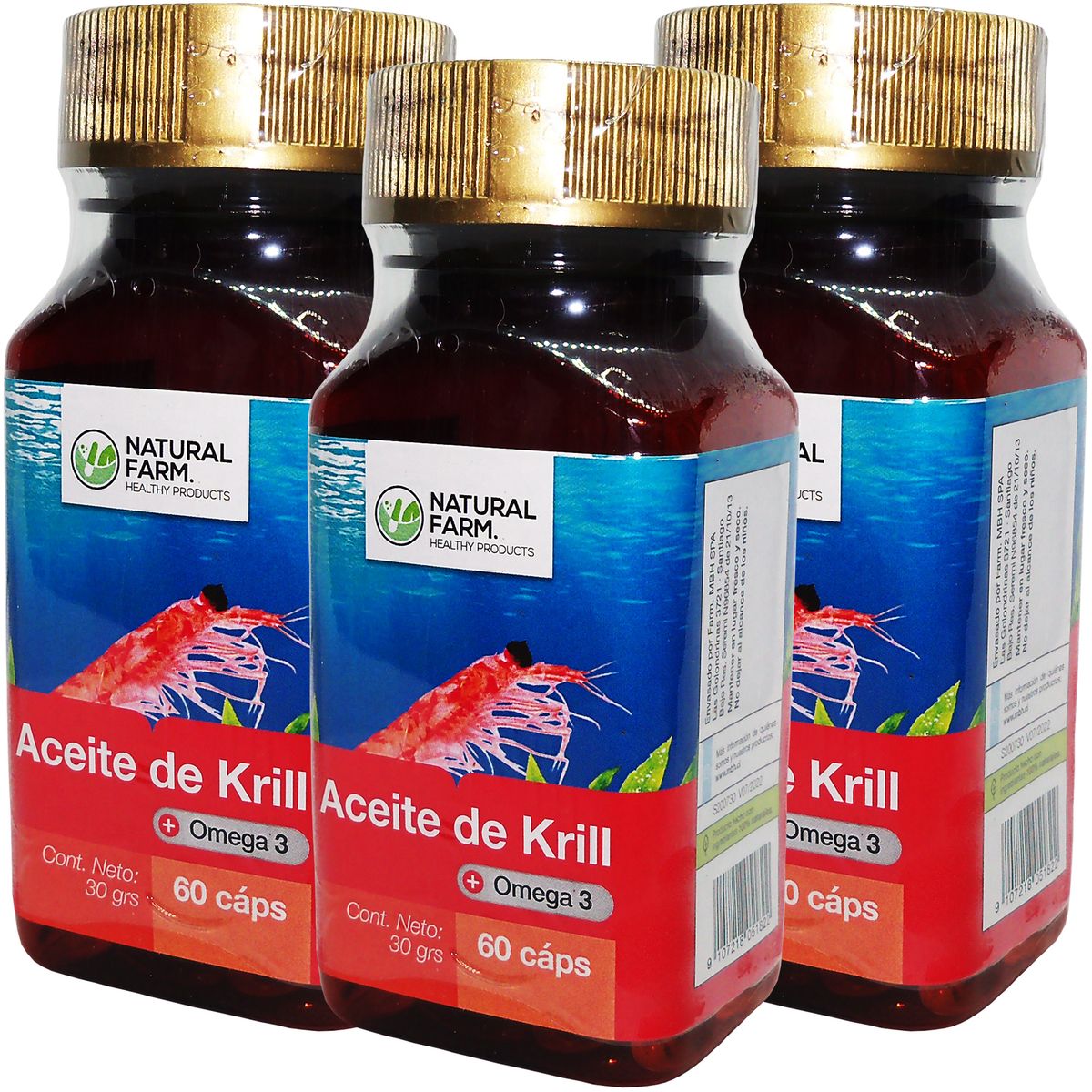 NATURAL FARM - 3 Aceite De Krill 250mg + Omega 3 60 Caps c/u  Blandas Liquido