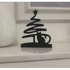 GENERICO - Adorno - Árbol y gato de navidad minimalista