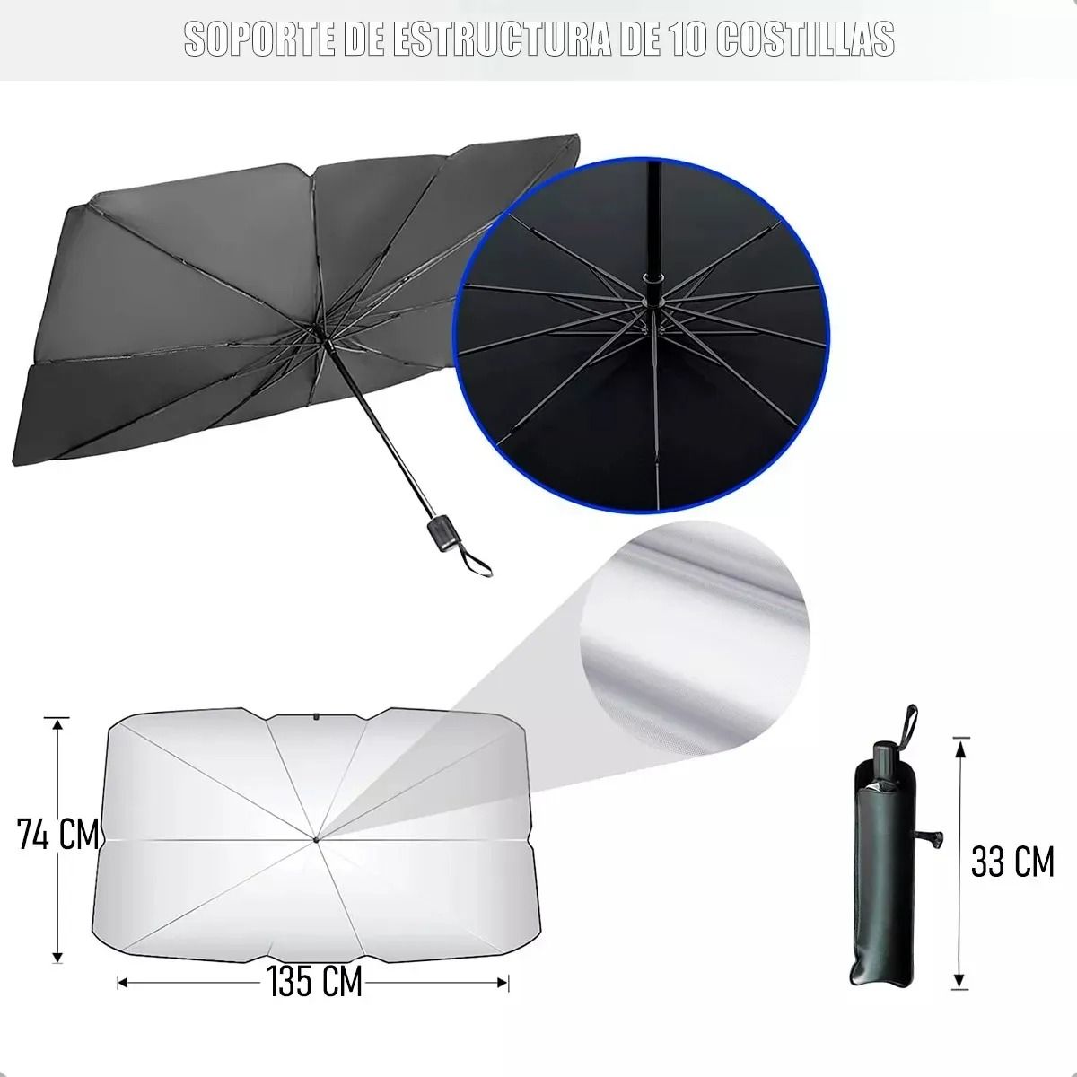 GENERICO - Quitasol Tipo Sombrilla Para Auto Parasol Retráctil Parabrisas