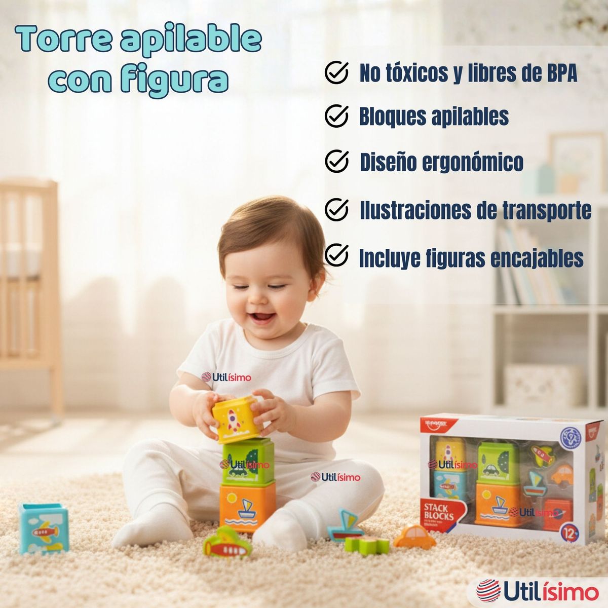 HUANGER - Juego Didáctico Bebé Encaje Apilable Torre Con Figuras Niña y Niño