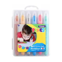TORRE - Crayones Gel 3 En 1 Metálicos Pekes 6uds