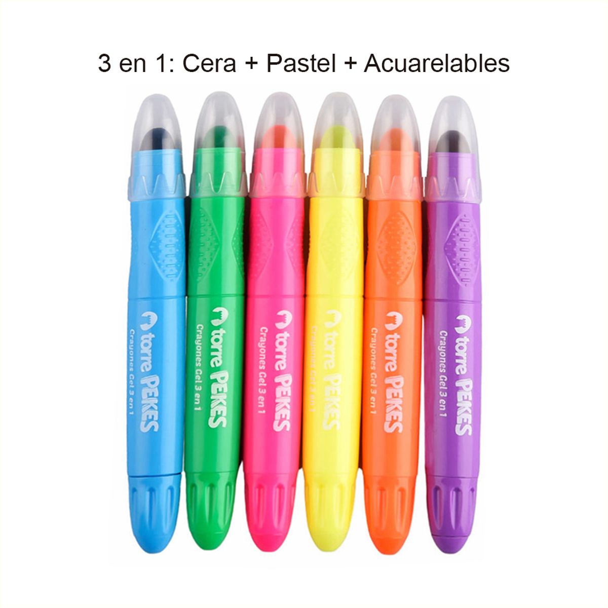 TORRE - Crayones Gel 3 En 1 Neón Pekes Torre 6 uds