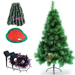 GENERICO - Set Arbol Navidad Pino 180 cm Guirnaldas + Alfombra + 2 Luces Solar