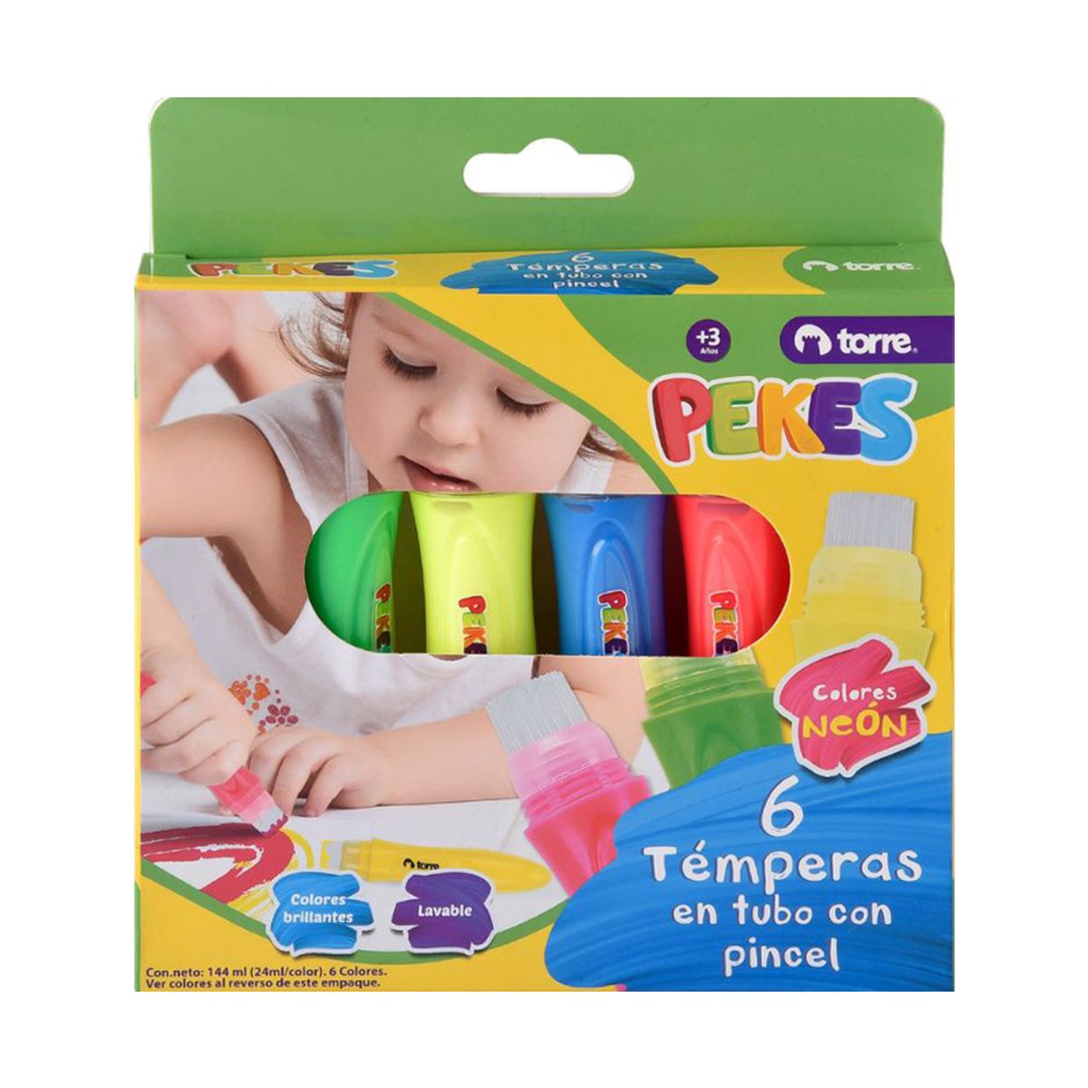 TORRE - Témpera en Tubo y Pincel Neón Pekes Torre 6uds