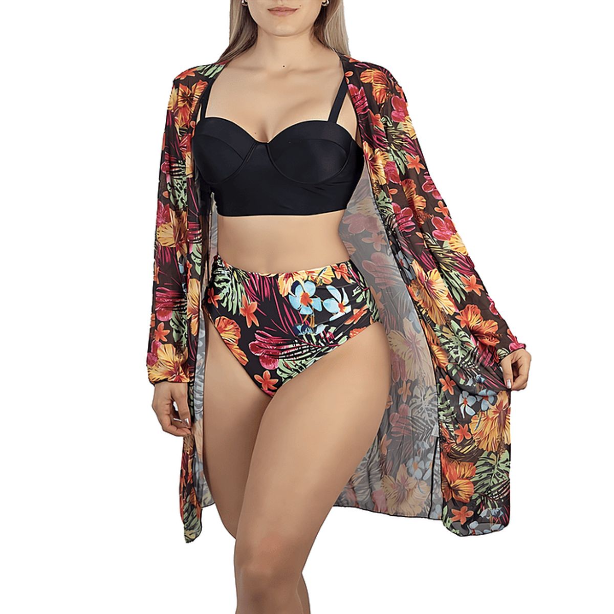 HIPSY SWIMWEAR - Bikini tiro alto Mujer + salida playa Black Hipsy