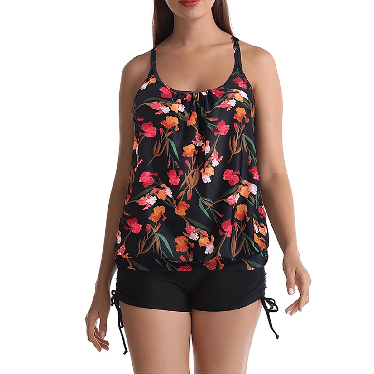 HIPSY SWIMWEAR - Tankini Mujer tiro alto sport Negro Floral Hipsy