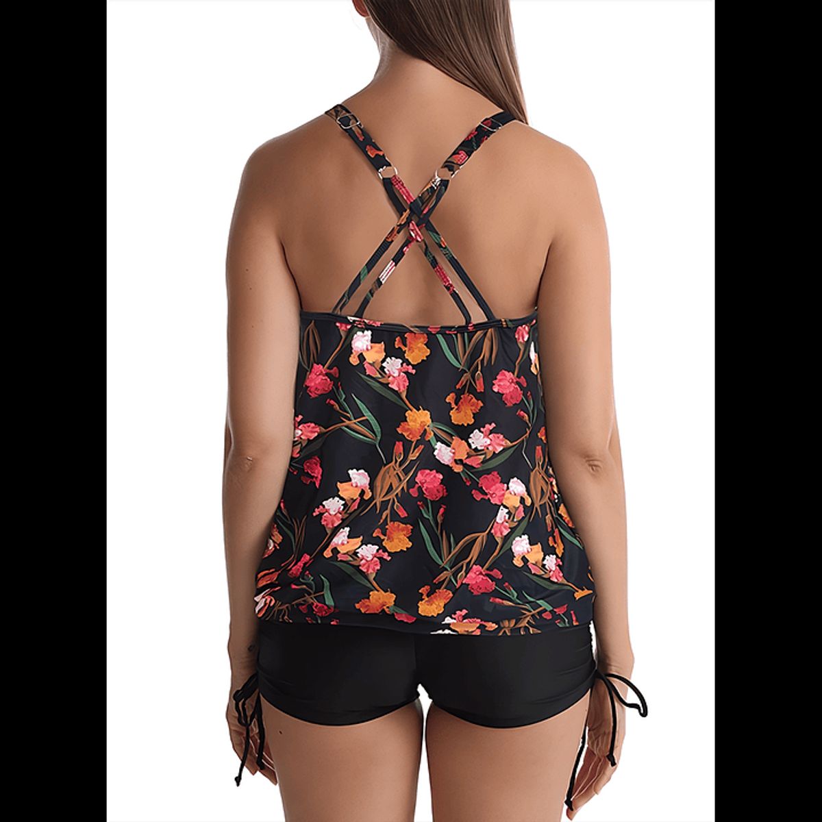 HIPSY SWIMWEAR - Tankini Mujer tiro alto sport Negro Floral Hipsy