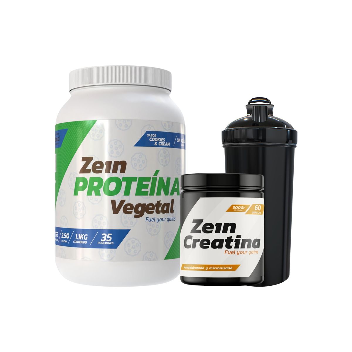ZEIN - PACK PROTEINA VEGETAL COOKIES  1-1KG+ CREATINA 60SV + SHAKER - ZEIN