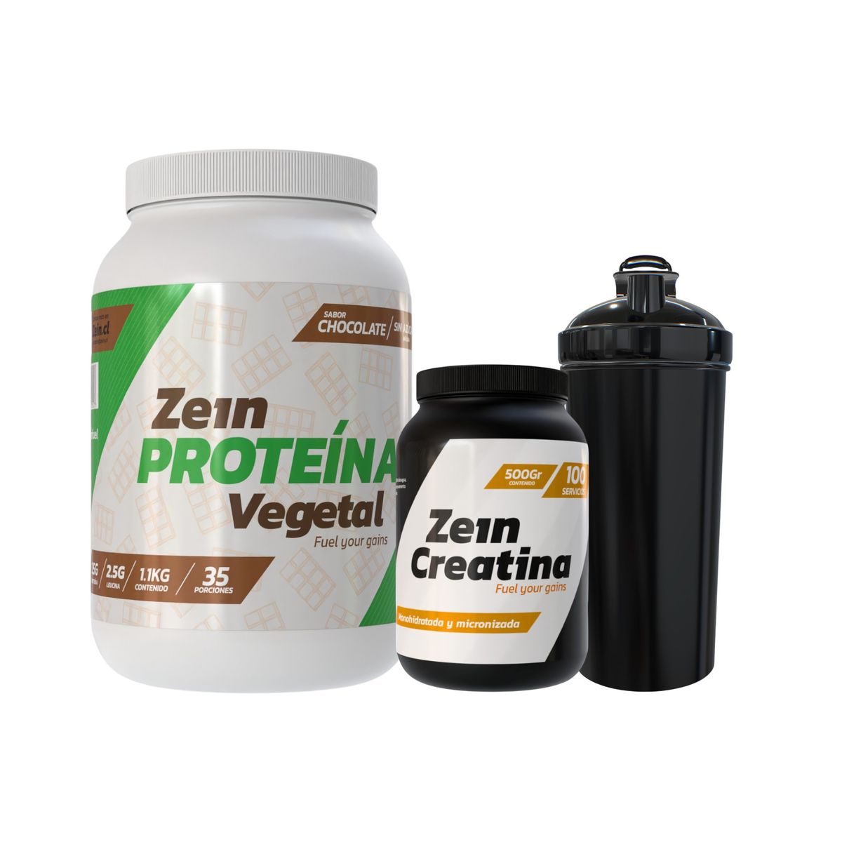 ZEIN - PACK PROTEINA VEGETAL CHOCOLATE1-1KG + CREATINA 500GR + SHAKER - ZEIN