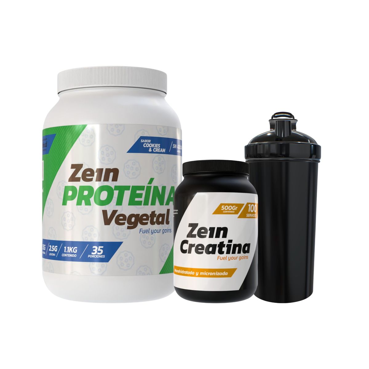 ZEIN - PACK PROTEINA VEGETAL COOKIES 1-1KG + CREATINA 500GR + SHAKER - ZEIN
