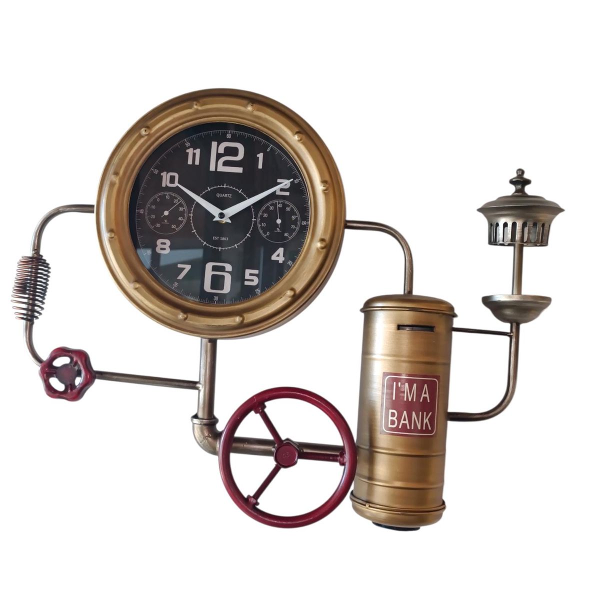 GENERICO - RELOJ PARED INDUSTRIAL  METAL DISEÑO CAÑERIAS