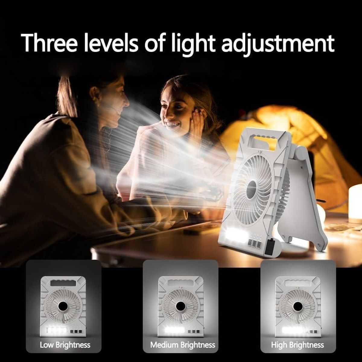 Ventilador De Camping Portatil Recargable Solar Luz Con Luz, marca EVERSO - Foto 2