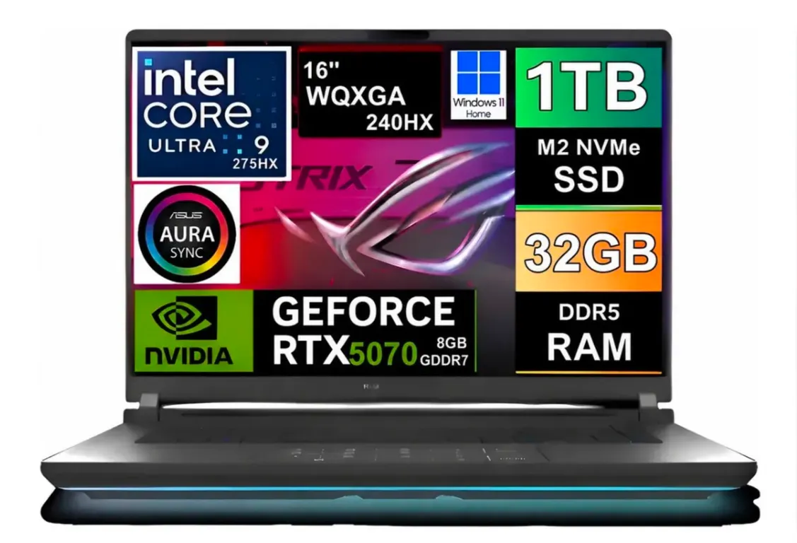 NOTEBOOK GAMER Rog Strix G16 2025 WQXGA 240hz Ultra 9 275hx SSD1tb 32GB DDR5 NVIDIA RTX 5070 8GB.