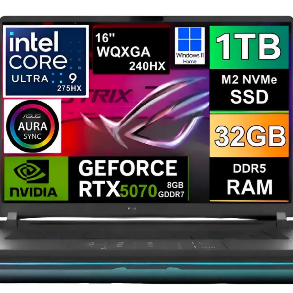 ASUS - NOTEBOOK GAMER Asus Rog Strix G16 2025 WQXGA 240hz Ultra 9 275hx SSD1tb 32GB DDR5 NVIDIA RTX 5070 8GB