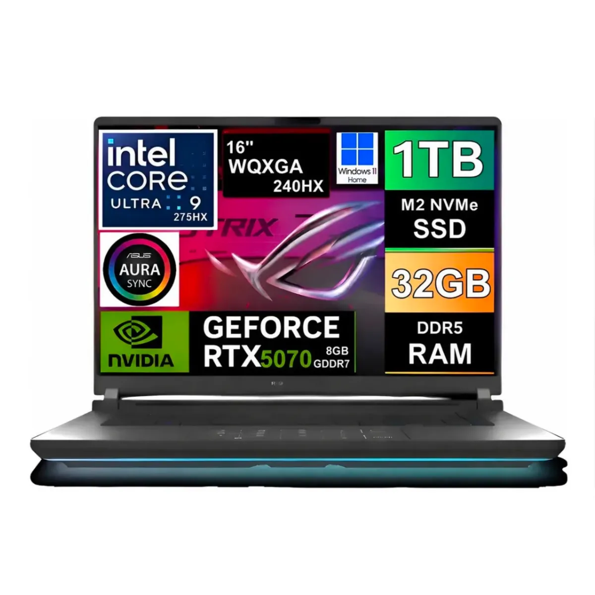 ASUS - NOTEBOOK GAMER Asus Rog Strix G16 2025 WQXGA 240hz Ultra 9 275hx SSD1tb 32GB DDR5 NVIDIA RTX 5070 8GB