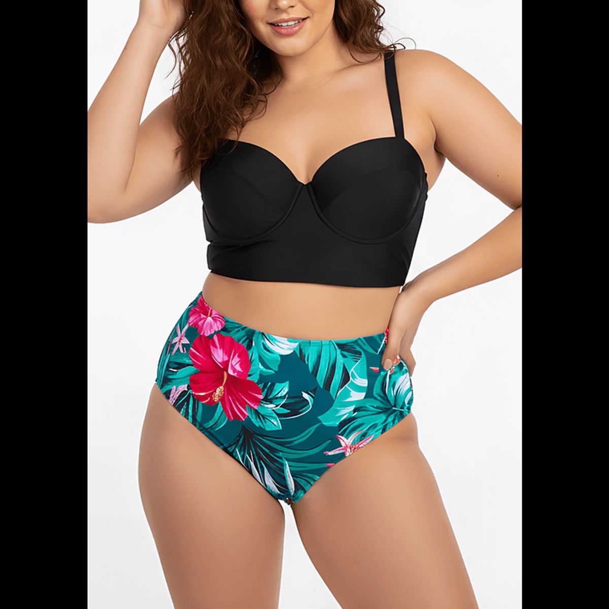 HIPSY SWIMWEAR - Bikini tiro alto Mujer bottom trópico verde copas Hipsy