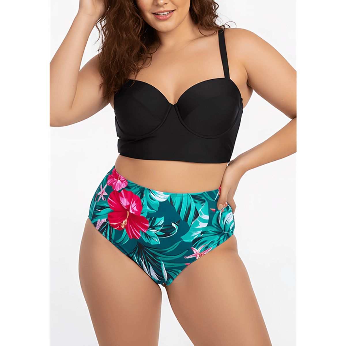 HIPSY SWIMWEAR - Bikini tiro alto Mujer bottom trópico verde copas Hipsy