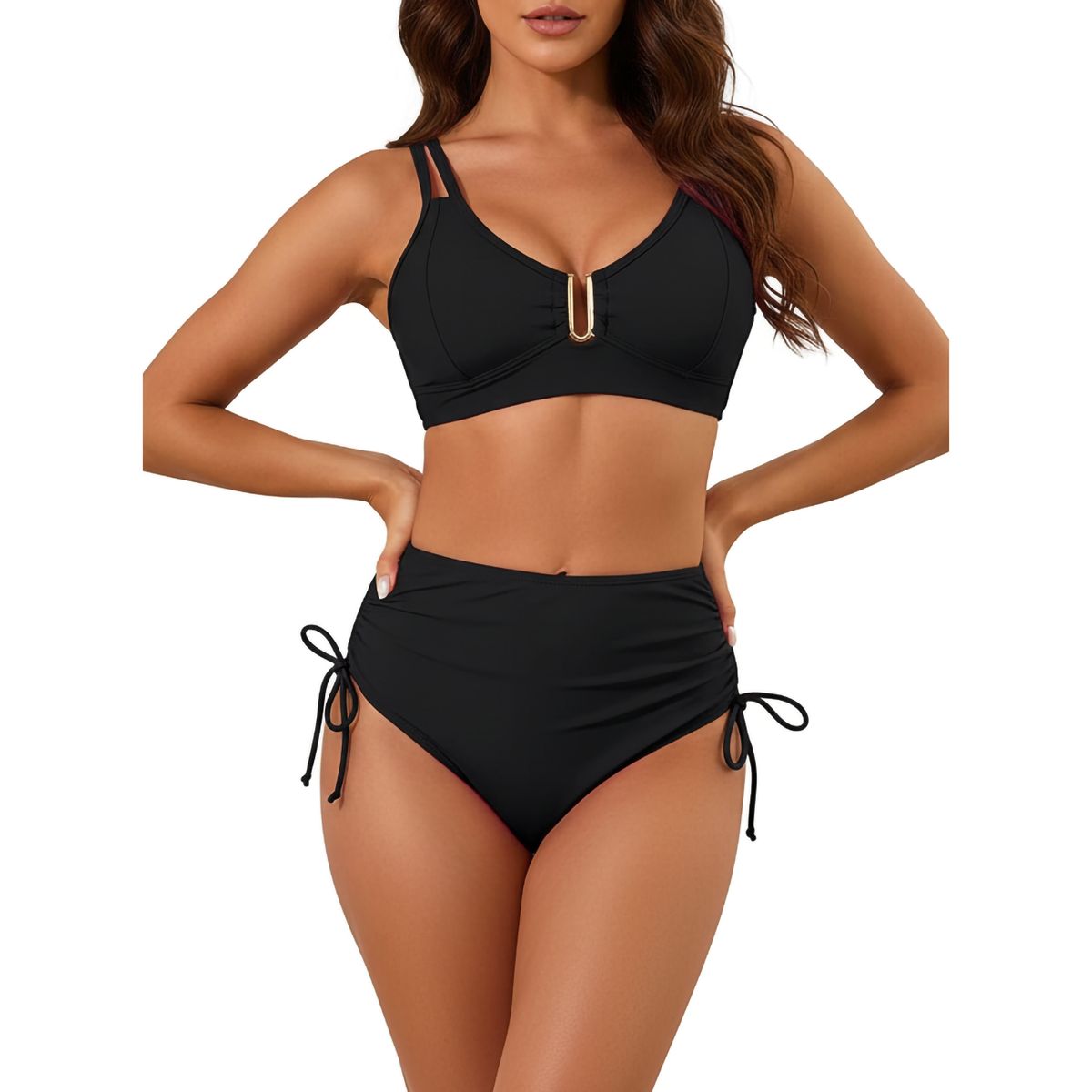HIPSY SWIMWEAR - Bikini tiro alto Mujer mujer Victoria Straps negro Hipsy