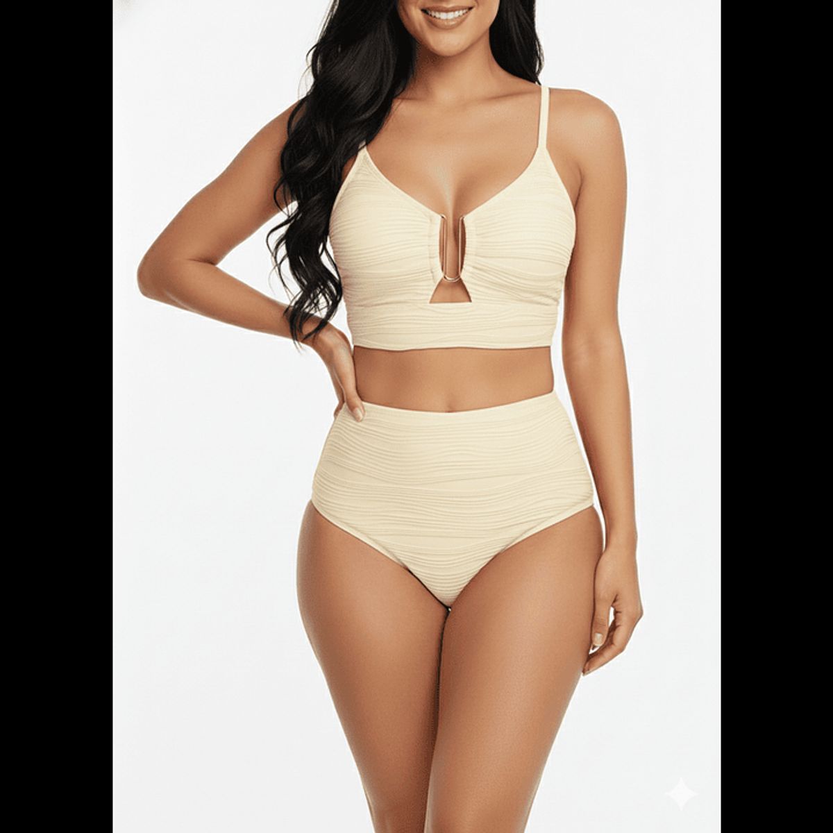 HIPSY SWIMWEAR - Bikini tiro alto Mujer mujer Victoria texturado Crema Hipsy