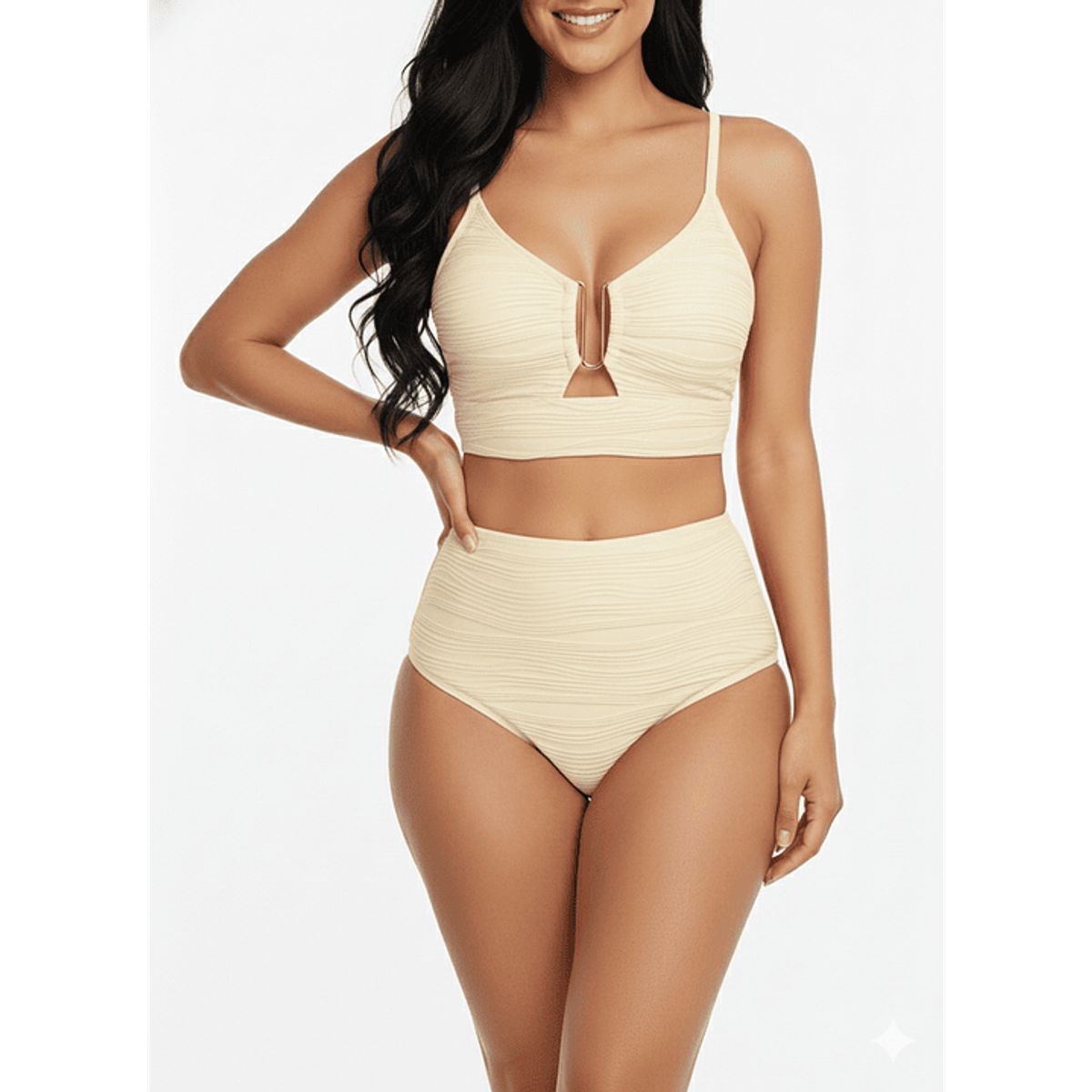 HIPSY SWIMWEAR - Bikini tiro alto Mujer mujer Victoria texturado Crema Hipsy